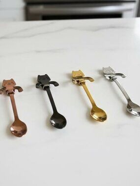 4 Pcs Stainless Steel Mini Cat Kitten Coffee Spoon